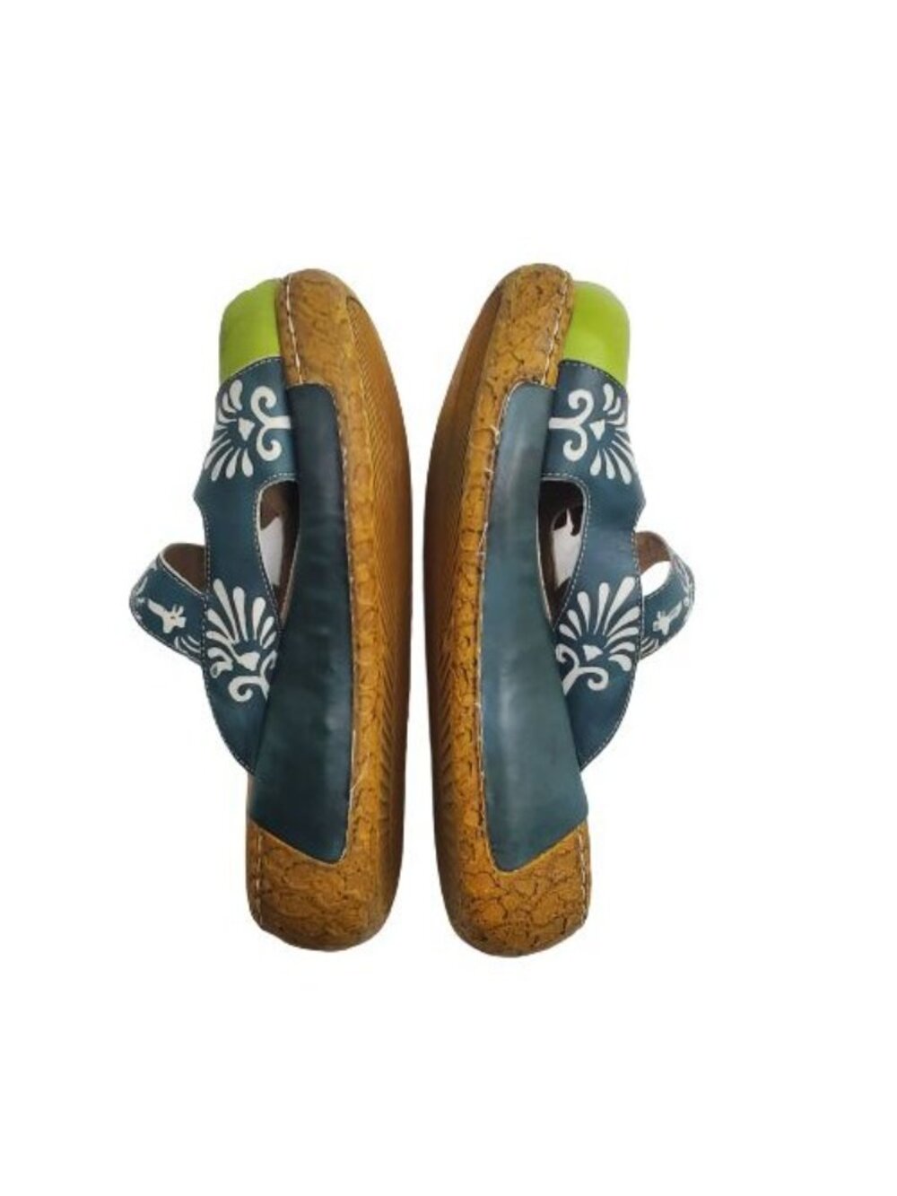 Women's Blue/Multi Flower Slip-On Leather Cut-Out Backless Platform Sandal Sz 41 - Picture 16 of 16